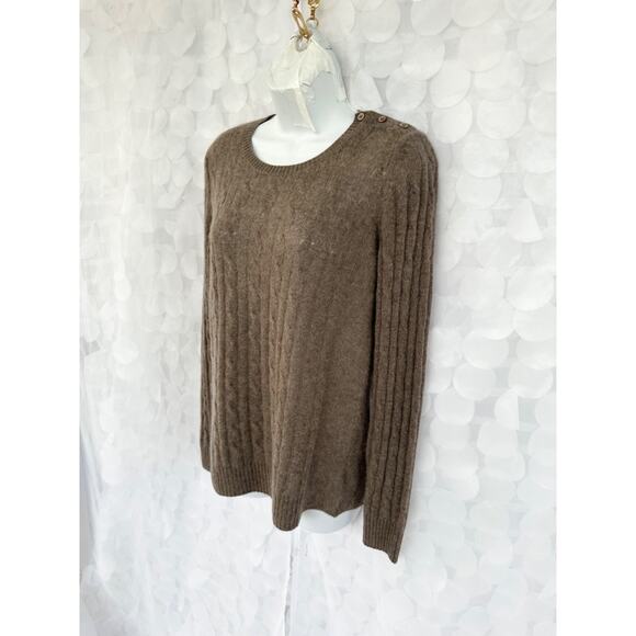 White + Warren 100% Cashmere Womens medium Taupe Grey Crew neck cable sweater - Picture 3 of 8